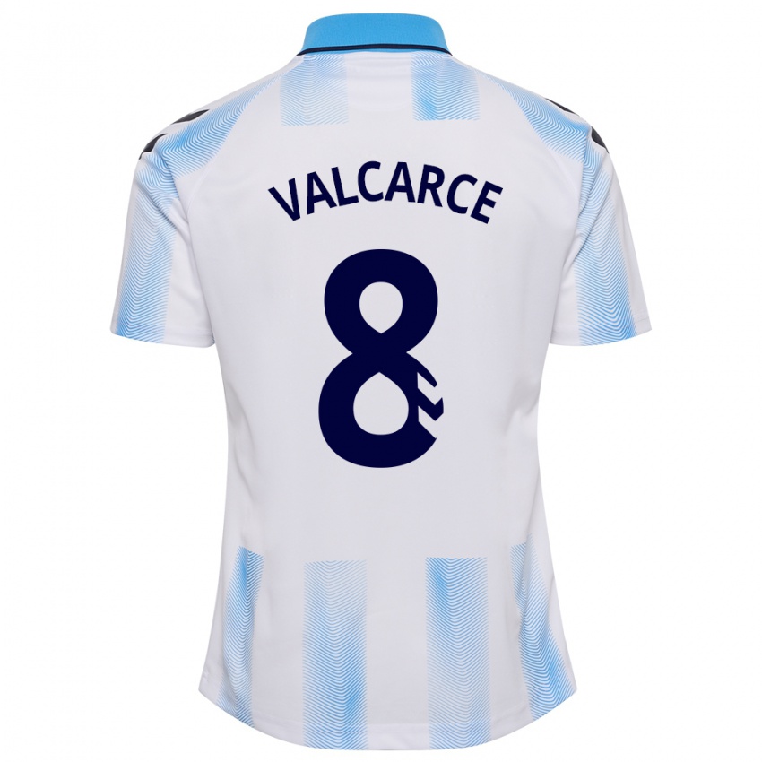 Hombre Camiseta Alejandro Valcarce #8 Blanco Azul 1ª Equipación 2023/24 La Camisa Perú