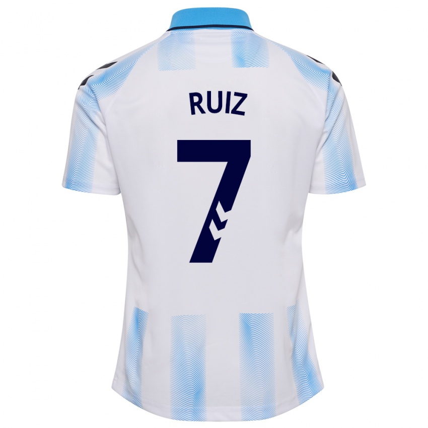 Hombre Camiseta María Ruiz #7 Blanco Azul 1ª Equipación 2023/24 La Camisa Perú