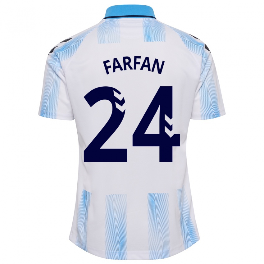 Hombre Camiseta María Farfán #24 Blanco Azul 1ª Equipación 2023/24 La Camisa Perú