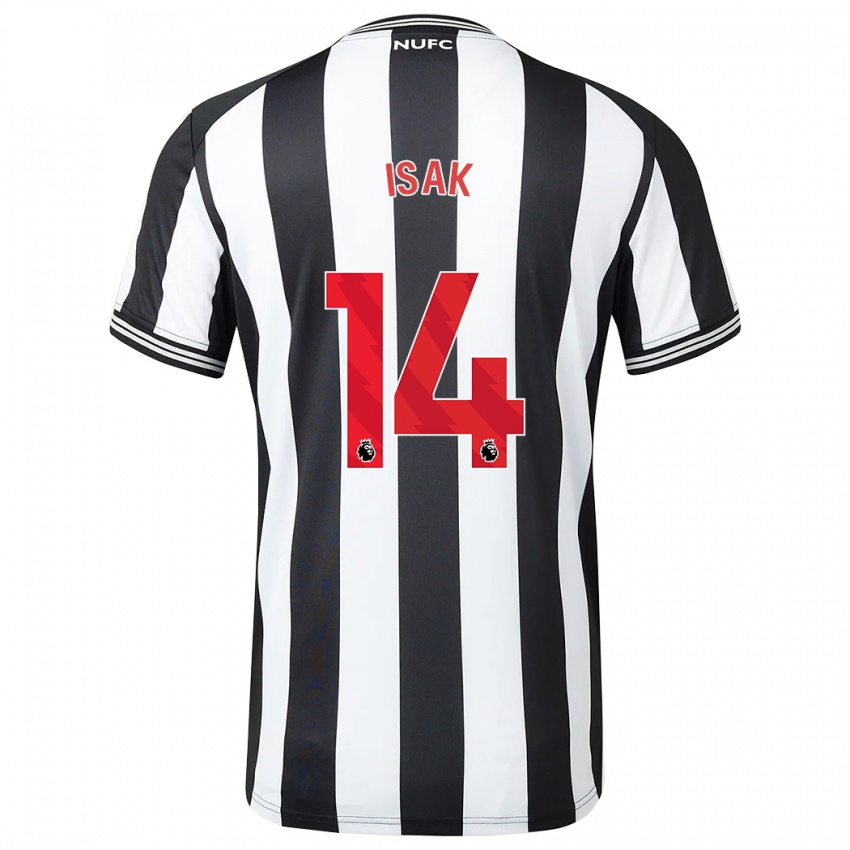 Hombre Camiseta Alexander Isak #14 Blanco Negro 1ª Equipación 2023/24 La Camisa Perú