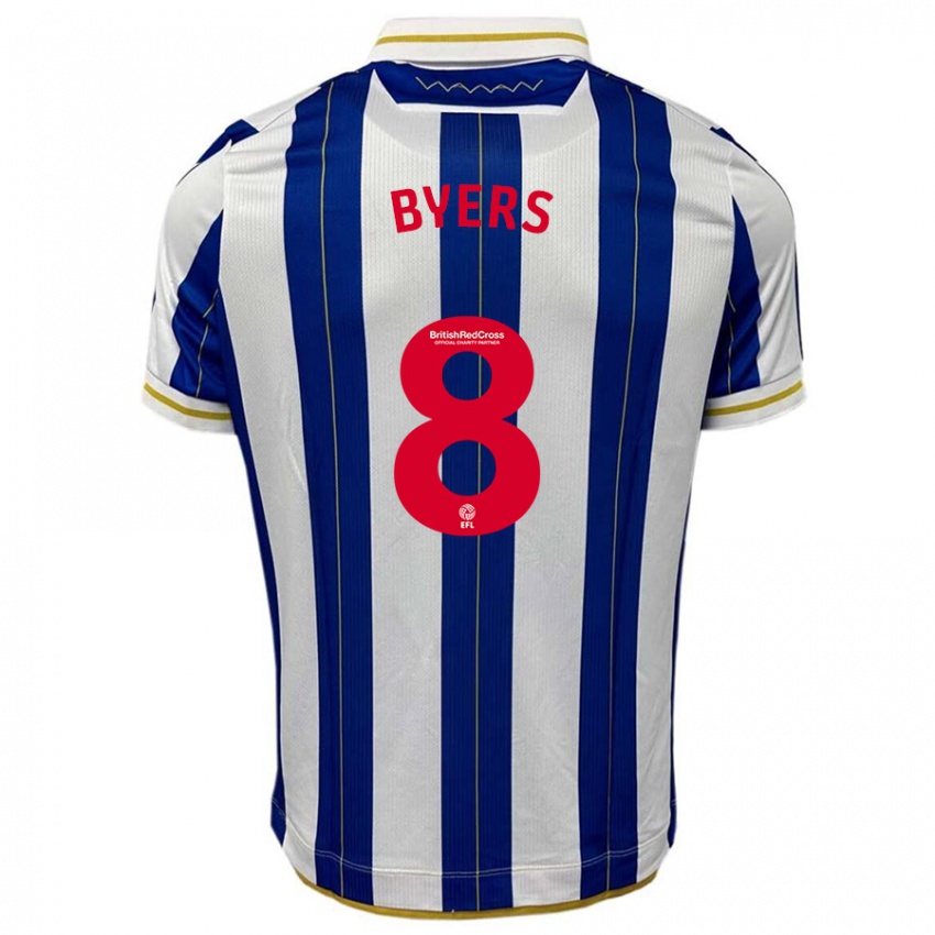 Hombre Camiseta George Byers #8 Azul Blanco 1ª Equipación 2023/24 La Camisa Perú