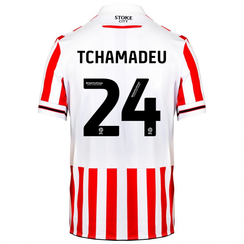 Hombre Camiseta Junior Tchamadeu #24 Rojo Blanco 1ª Equipación 2023/24 La Camisa Perú