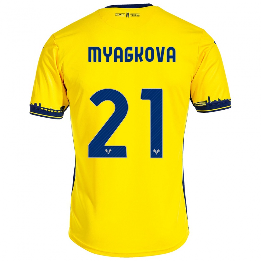 Hombre Camiseta Alina Myagkova #21 Amarillo 2ª Equipación 2023/24 La Camisa Perú