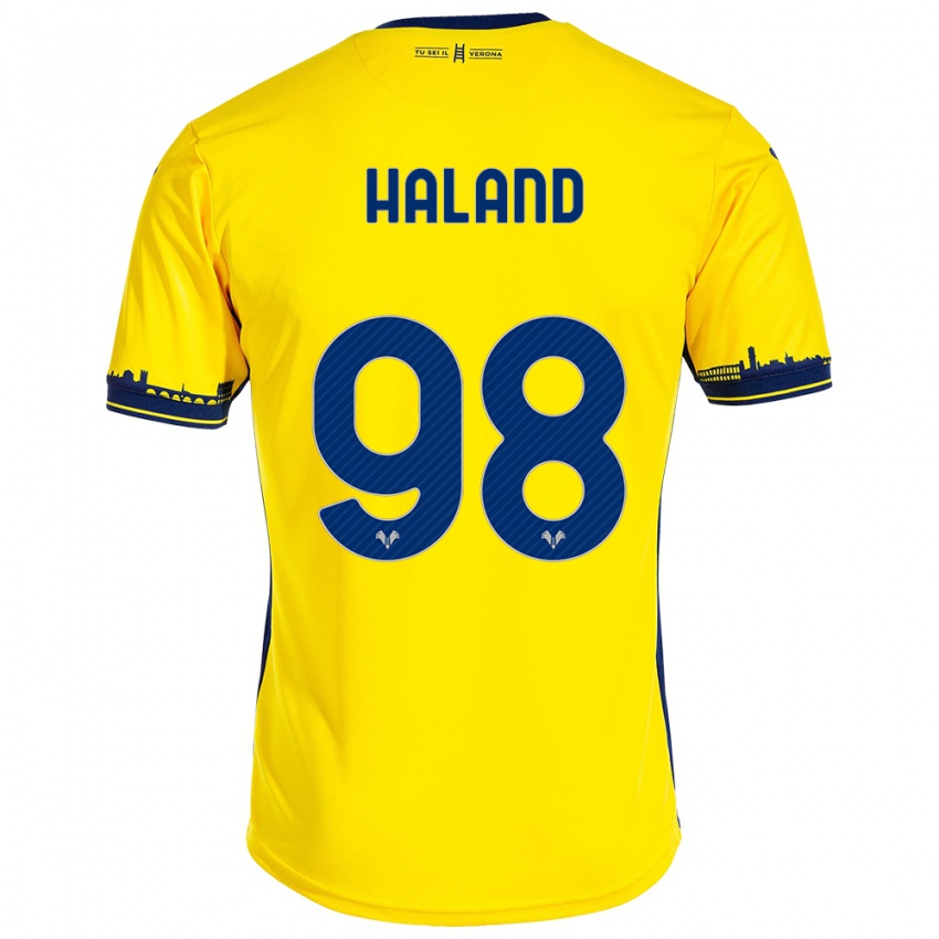 Hombre Camiseta Benedicte Iversen Håland #98 Amarillo 2ª Equipación 2023/24 La Camisa Perú