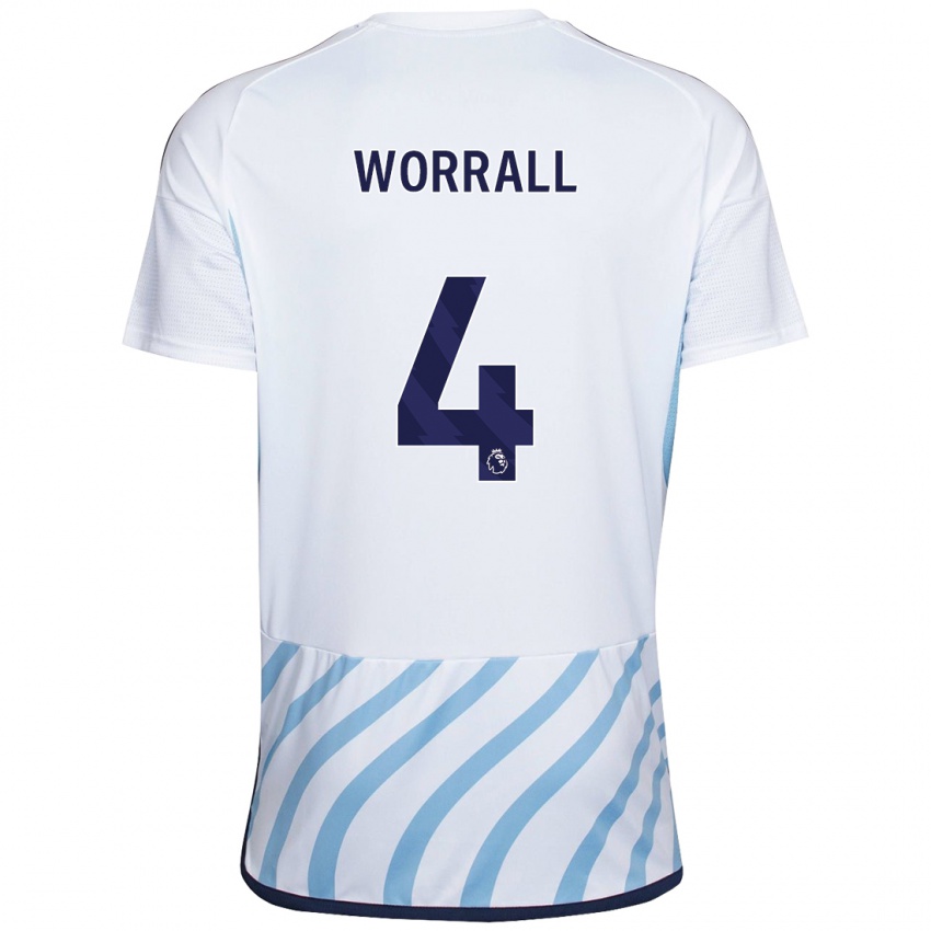 Hombre Camiseta Joe Worrall #4 Blanco Azul 2ª Equipación 2023/24 La Camisa Perú