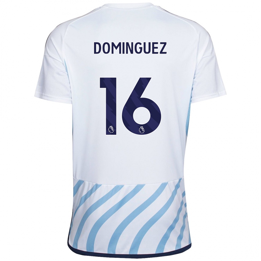 Hombre Camiseta Nicolas Dominguez #16 Blanco Azul 2ª Equipación 2023/24 La Camisa Perú