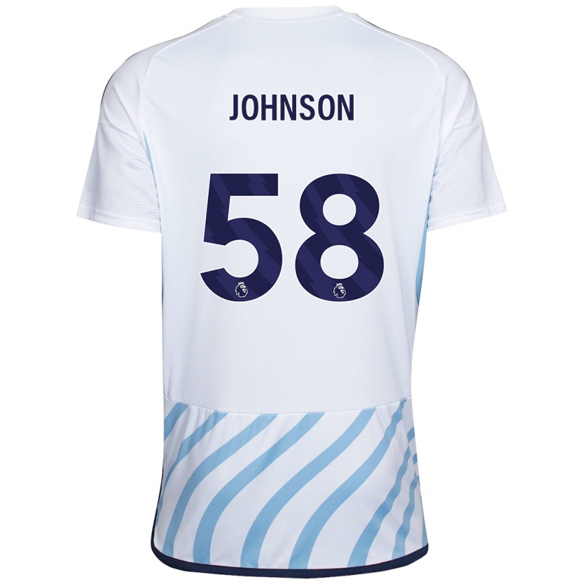 Hombre Camiseta Pharrell Johnson #58 Blanco Azul 2ª Equipación 2023/24 La Camisa Perú