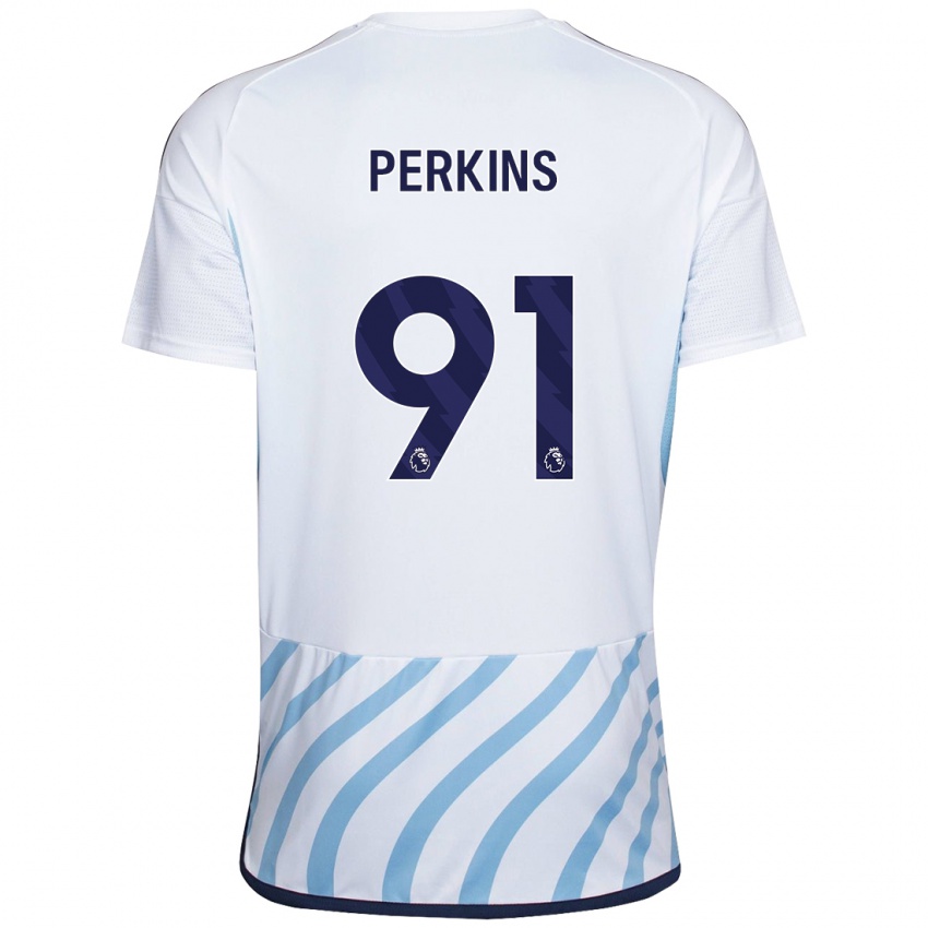 Hombre Camiseta Jack Perkins #91 Blanco Azul 2ª Equipación 2023/24 La Camisa Perú