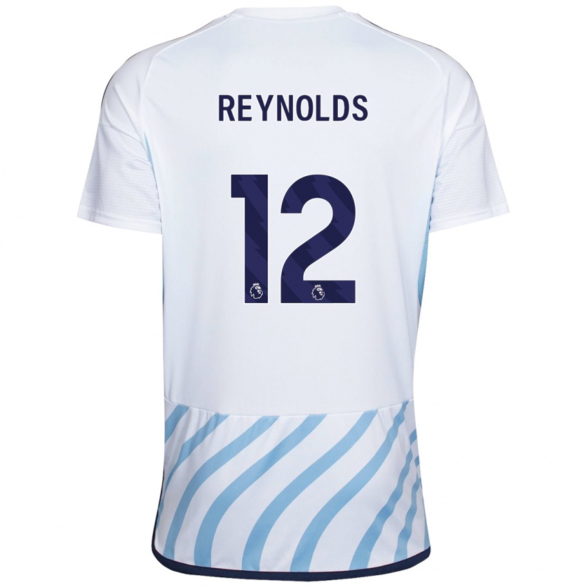 Hombre Camiseta Niamh Reynolds #12 Blanco Azul 2ª Equipación 2023/24 La Camisa Perú