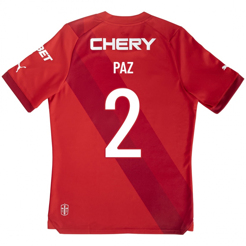 Hombre Camiseta Nehuen Paz #2 Rojo 2ª Equipación 2023/24 La Camisa Perú
