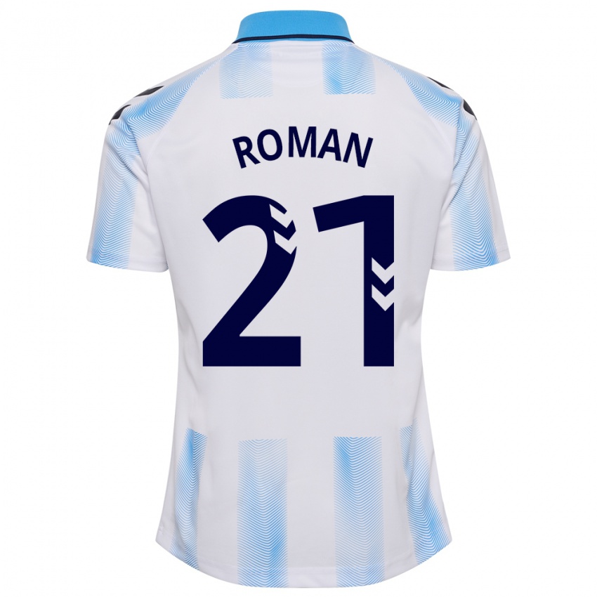 Mujer Camiseta Samu Román #21 Blanco Azul 1ª Equipación 2023/24 La Camisa Perú