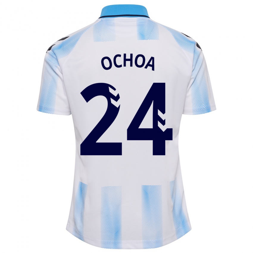 Mujer Camiseta Aarón Ochoa #24 Blanco Azul 1ª Equipación 2023/24 La Camisa Perú