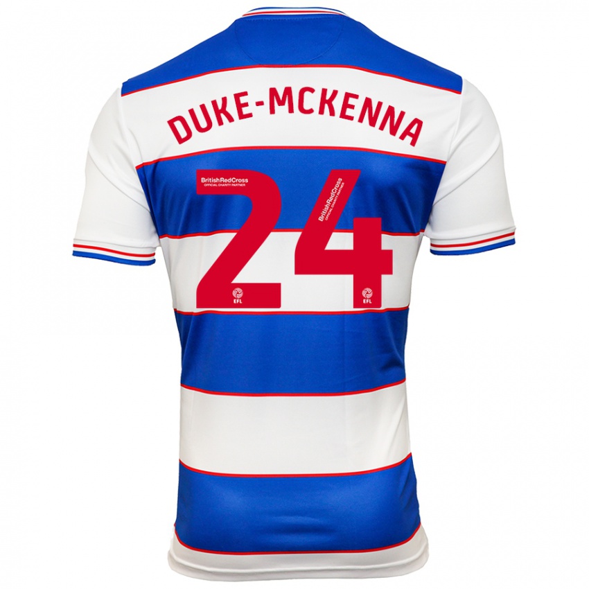 Mujer Camiseta Stephen Duke-Mckenna #24 Blanco Azul 1ª Equipación 2023/24 La Camisa Perú