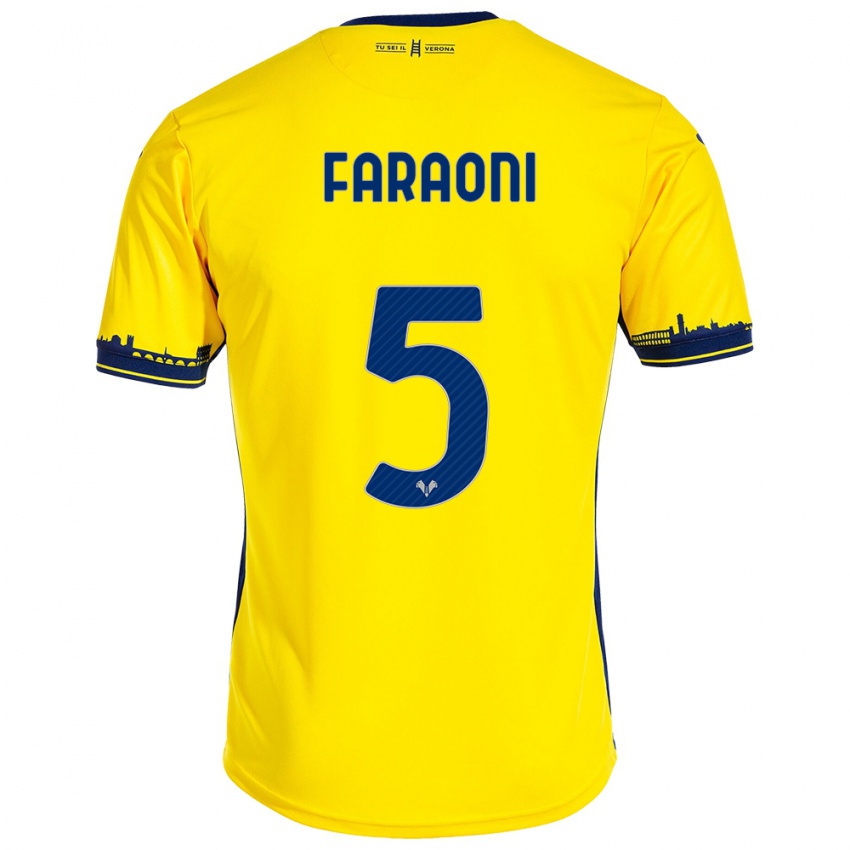 Mujer Camiseta Davide Faraoni #5 Amarillo 2ª Equipación 2023/24 La Camisa Perú