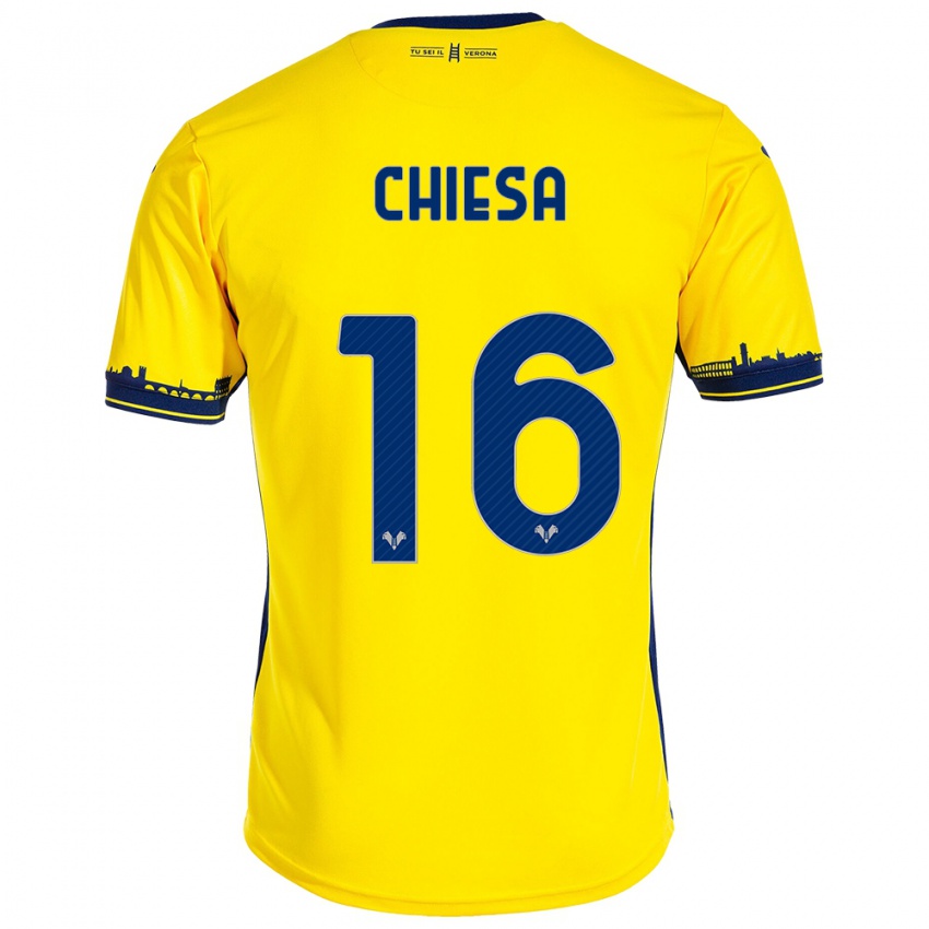 Mujer Camiseta Mattia Chiesa #16 Amarillo 2ª Equipación 2023/24 La Camisa Perú