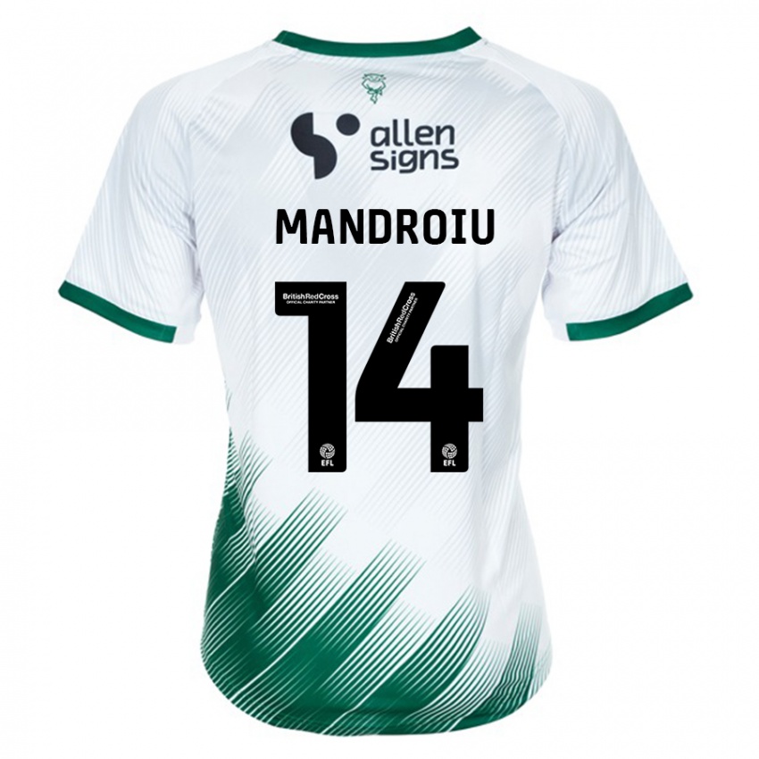 Mujer Camiseta Daniel Mandroiu #14 Blanco 2ª Equipación 2023/24 La Camisa Perú