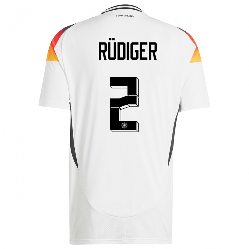 Niño Camiseta Alemania Antonio Rudiger #2 Blanco 1ª Equipación 24-26 La Camisa Perú