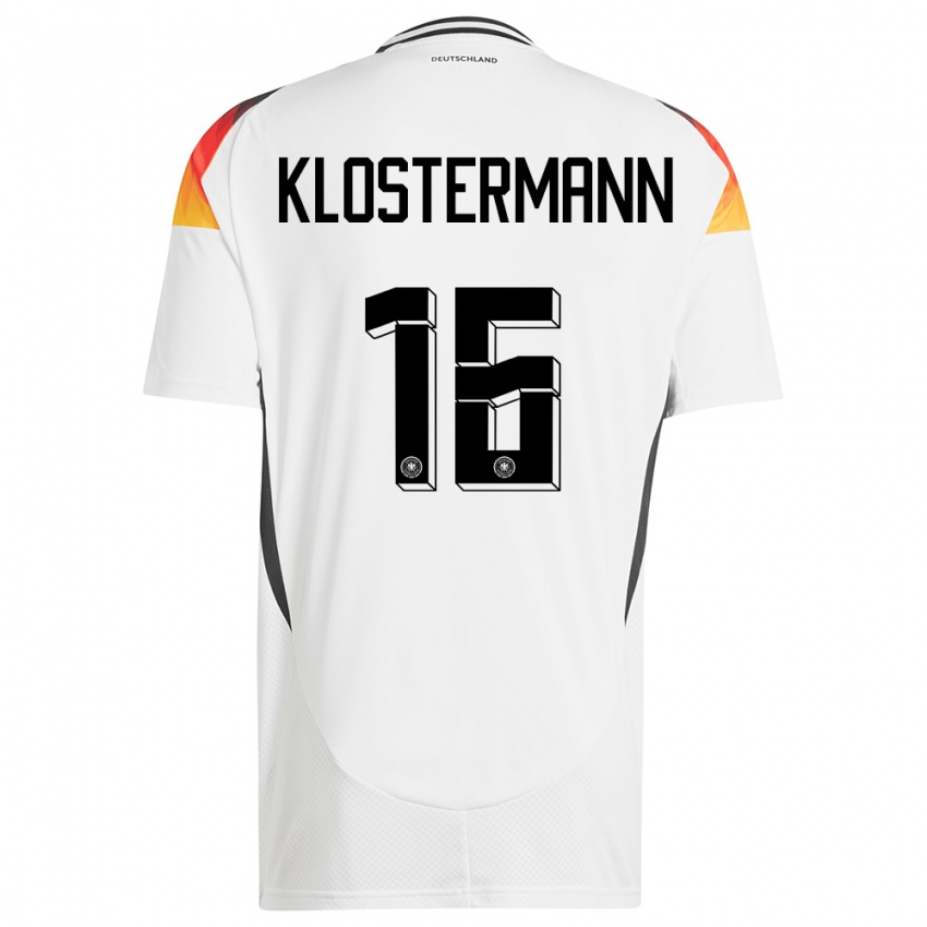 Niño Camiseta Alemania Lukas Klostermann #16 Blanco 1ª Equipación 24-26 La Camisa Perú