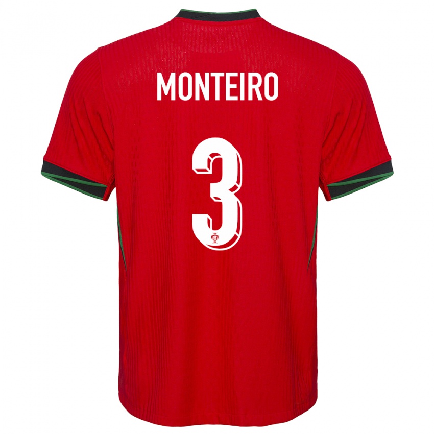 Niño Camiseta Portugal Diogo Monteiro #3 Rojo 1ª Equipación 24-26 La Camisa Perú