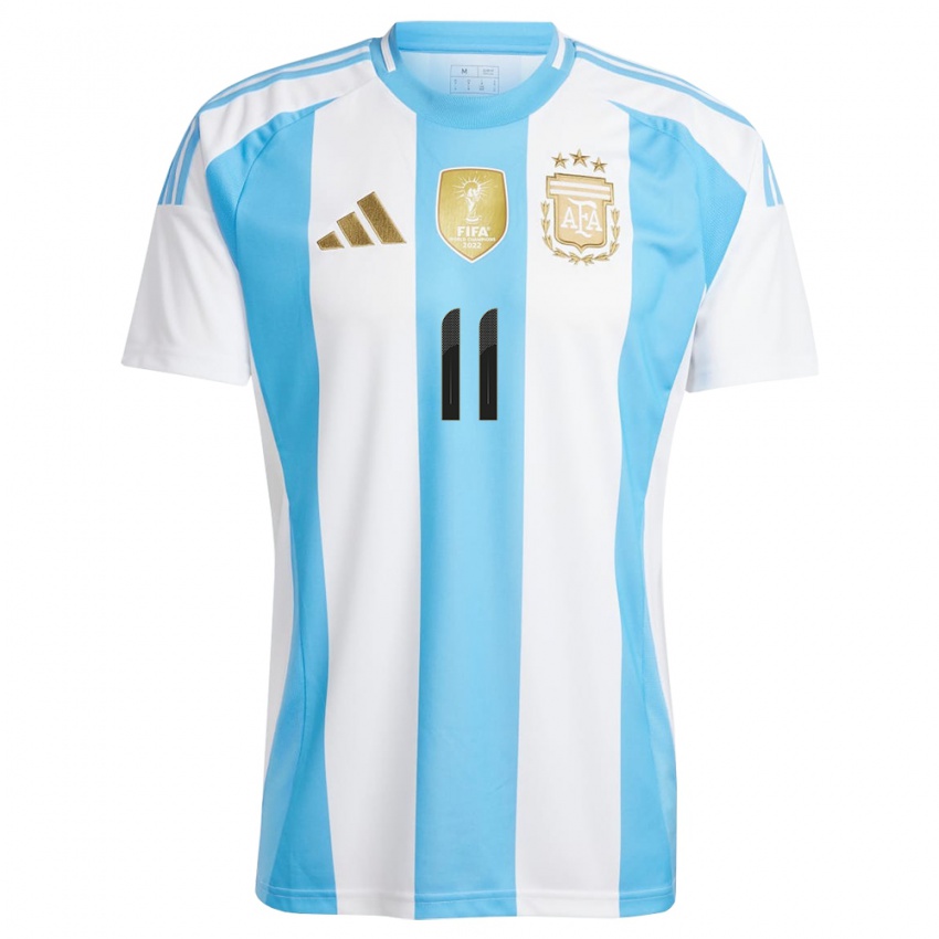 Niño Camiseta Argentina Angel Di Maria #11 Blanco Azul 1ª Equipación 24-26 La Camisa Perú