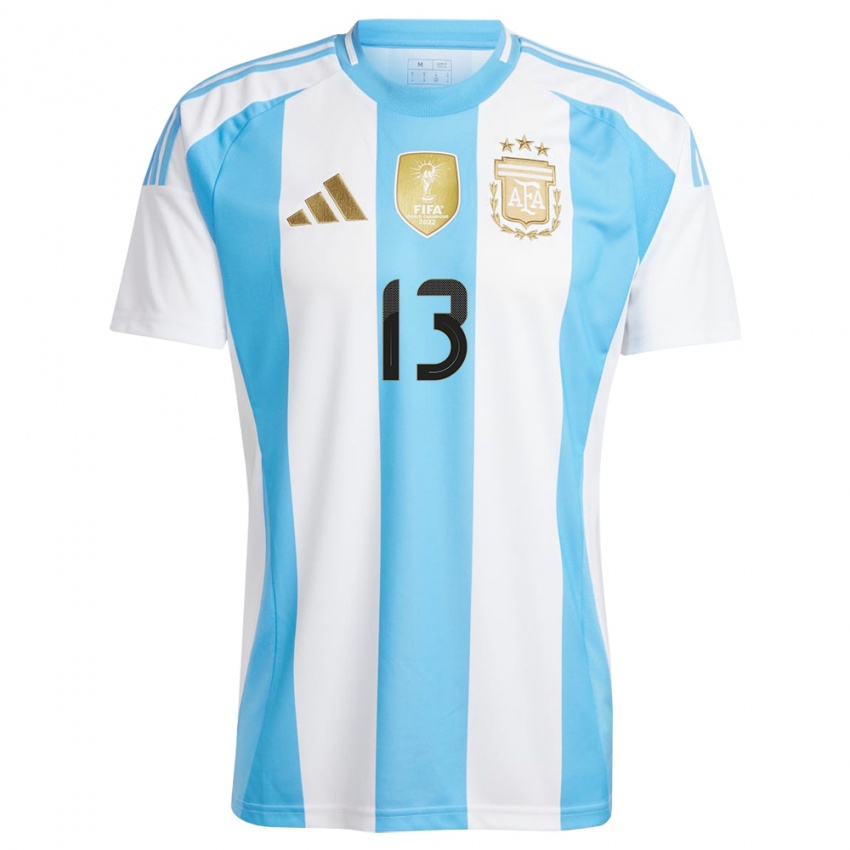 Niño Camiseta Argentina Cristian Romero #13 Blanco Azul 1ª Equipación 24-26 La Camisa Perú