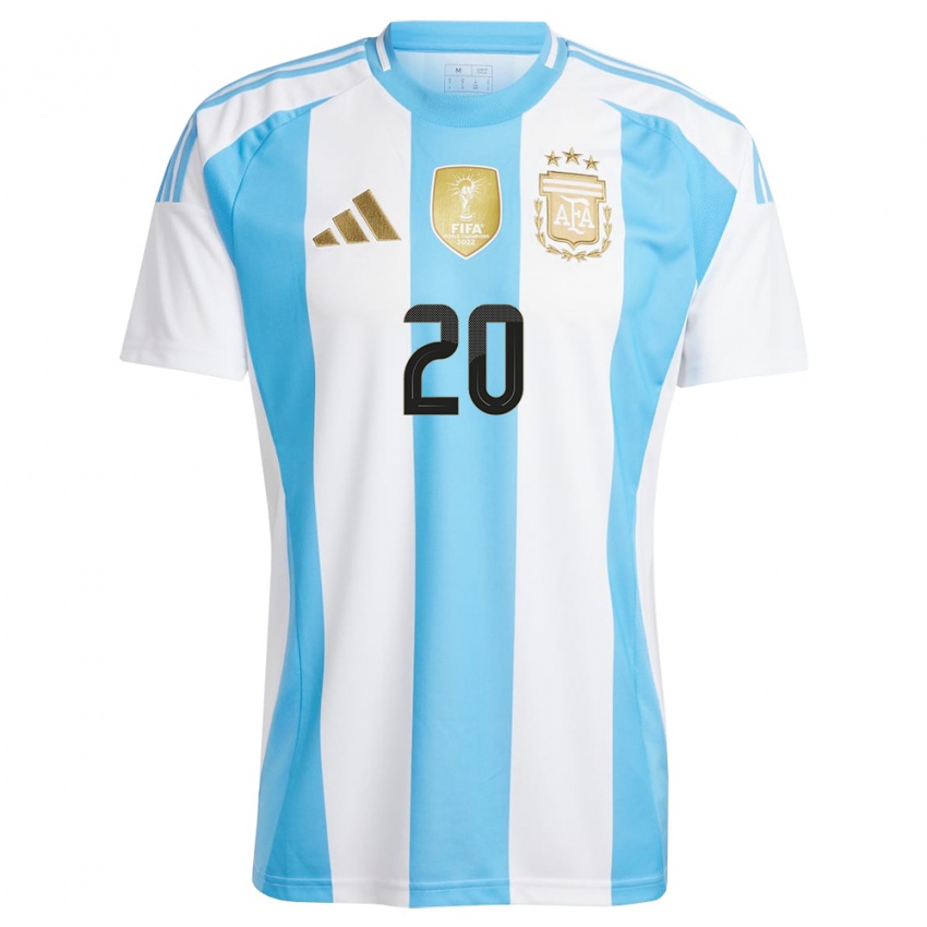 Niño Camiseta Argentina Thiago Almada #20 Blanco Azul 1ª Equipación 24-26 La Camisa Perú