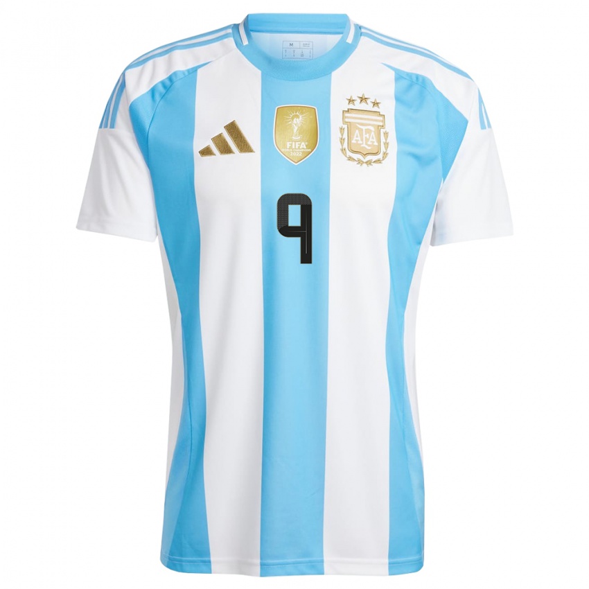 Niño Camiseta Argentina Lautaro Ovando #9 Blanco Azul 1ª Equipación 24-26 La Camisa Perú