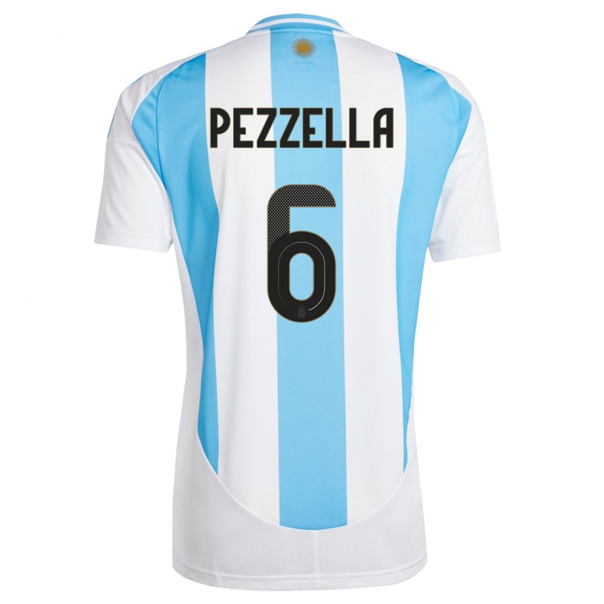 Niño Camiseta Argentina German Pezzella #6 Blanco Azul 1ª Equipación 24-26 La Camisa Perú