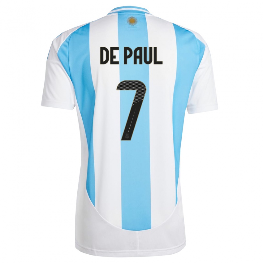 Niño Camiseta Argentina Rodrigo De Paul #7 Blanco Azul 1ª Equipación 24-26 La Camisa Perú
