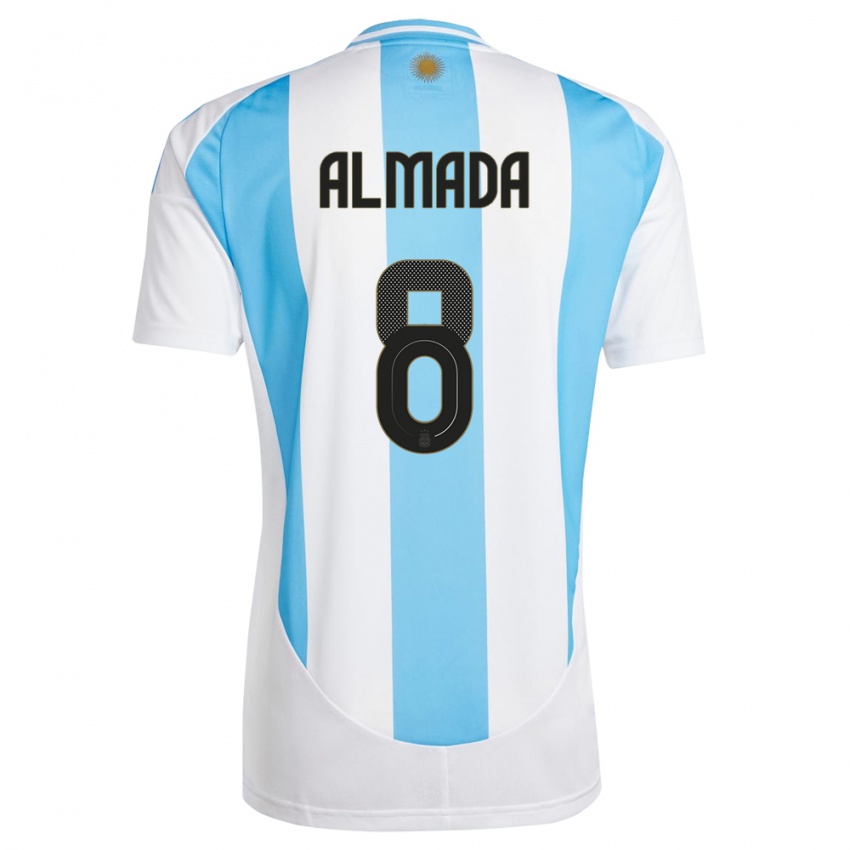 Niño Camiseta Argentina Thiago Almada #8 Blanco Azul 1ª Equipación 24-26 La Camisa Perú