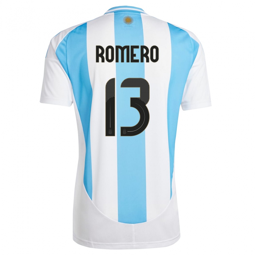 Niño Camiseta Argentina Cristian Romero #13 Blanco Azul 1ª Equipación 24-26 La Camisa Perú