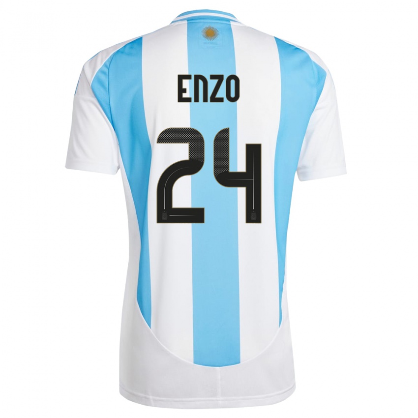 Niño Camiseta Argentina Enzo Fernandez #24 Blanco Azul 1ª Equipación 24-26 La Camisa Perú