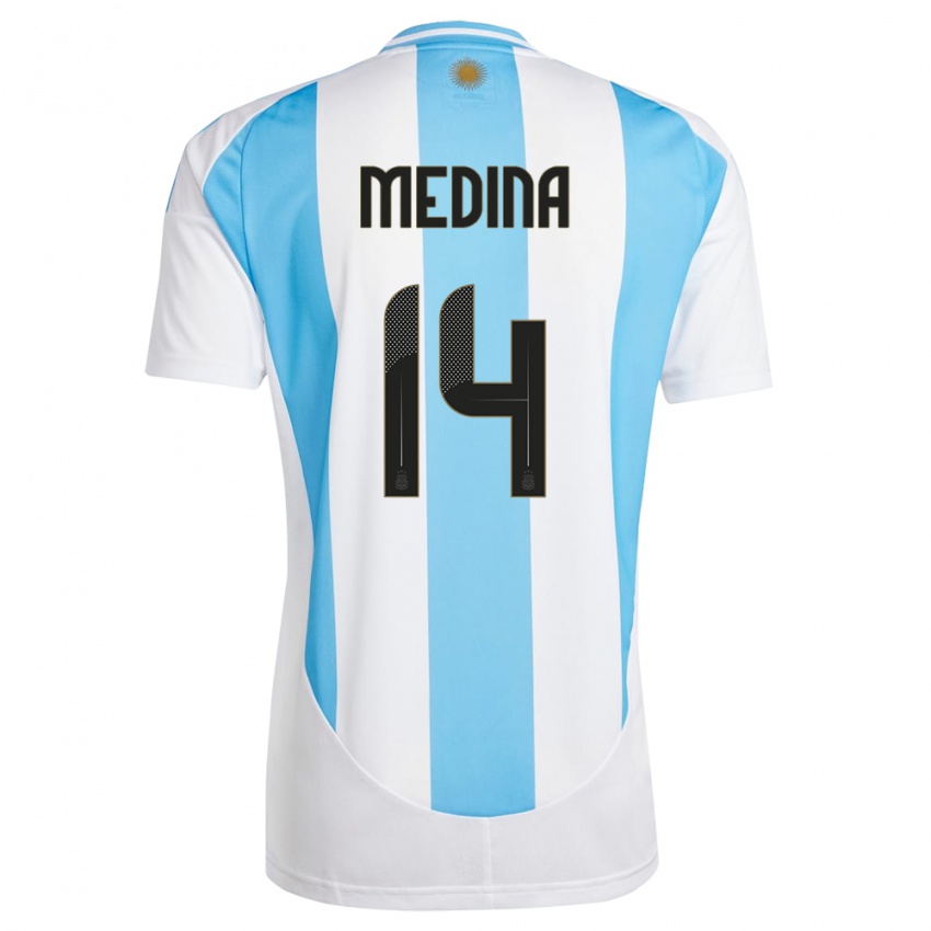 Niño Camiseta Argentina Facundo Medina #14 Blanco Azul 1ª Equipación 24-26 La Camisa Perú