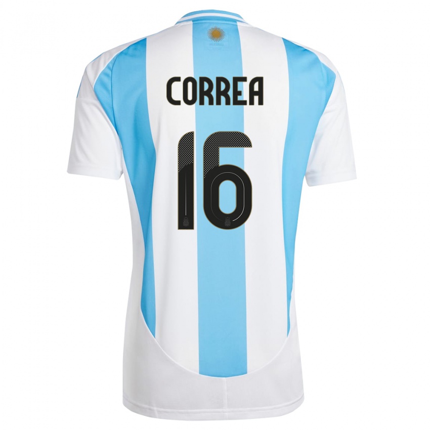 Niño Camiseta Argentina Angel Correa #16 Blanco Azul 1ª Equipación 24-26 La Camisa Perú