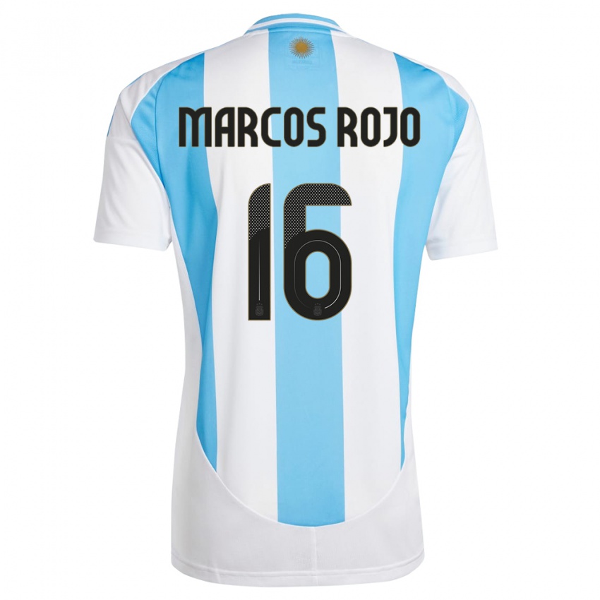 Niño Camiseta Argentina Marcos Rojo #16 Blanco Azul 1ª Equipación 24-26 La Camisa Perú