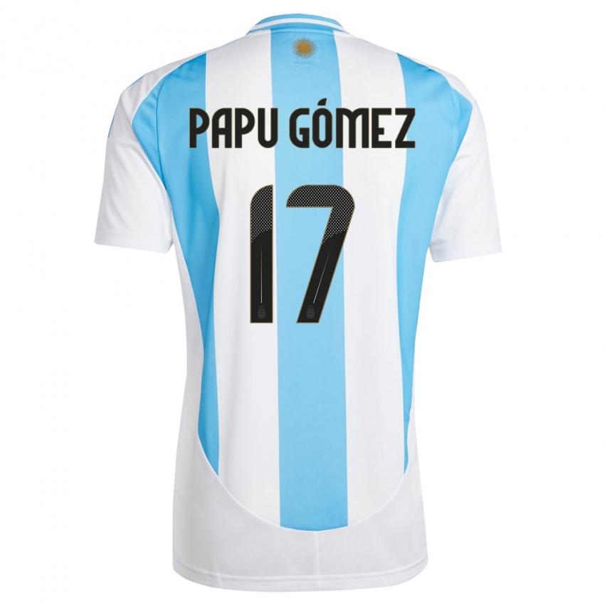 Niño Camiseta Argentina Papu Gomez #17 Blanco Azul 1ª Equipación 24-26 La Camisa Perú