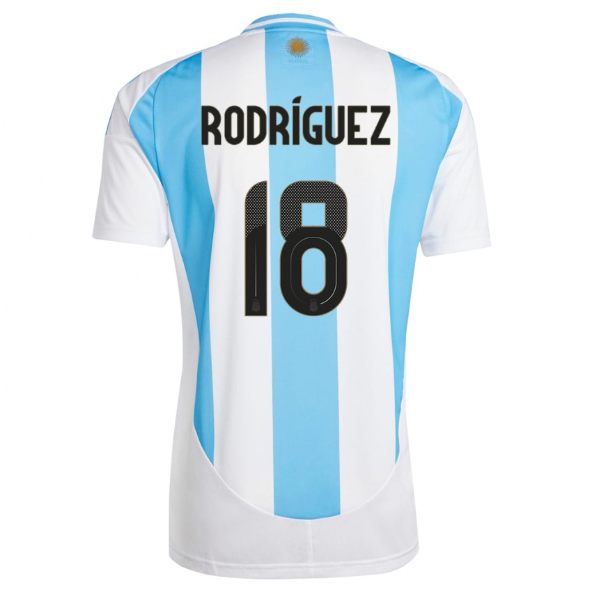 Niño Camiseta Argentina Guido Rodriguez #18 Blanco Azul 1ª Equipación 24-26 La Camisa Perú