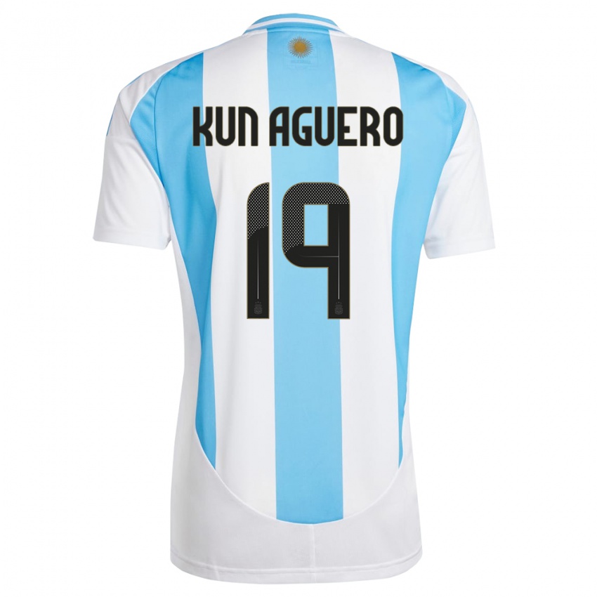 Niño Camiseta Argentina Sergio Aguero #19 Blanco Azul 1ª Equipación 24-26 La Camisa Perú