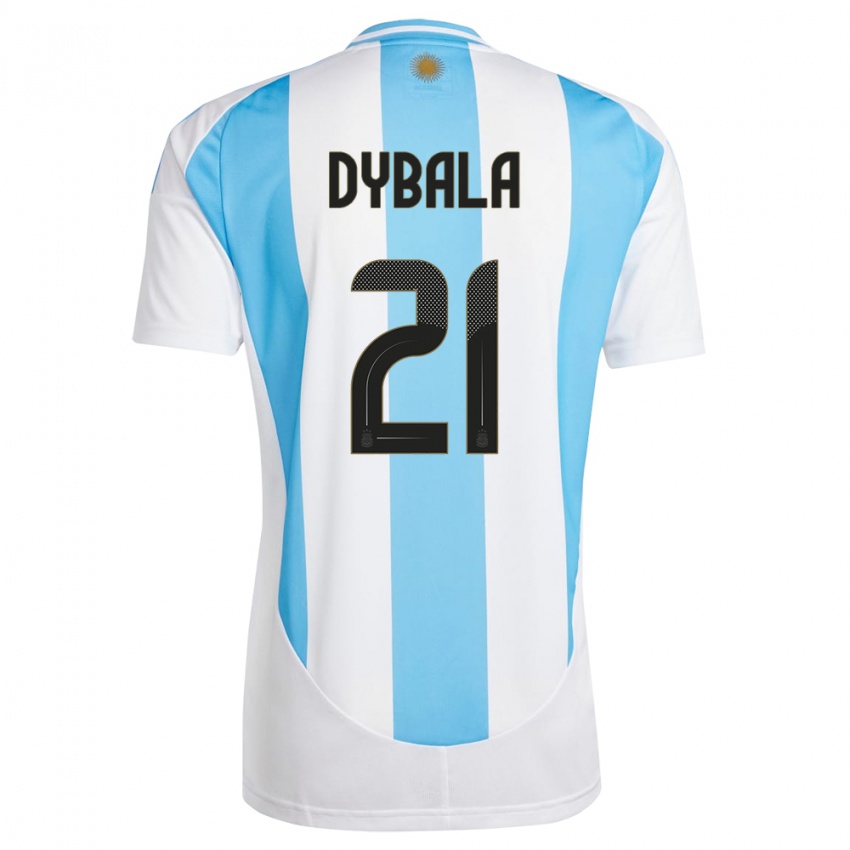 Niño Camiseta Argentina Paulo Dybala #21 Blanco Azul 1ª Equipación 24-26 La Camisa Perú
