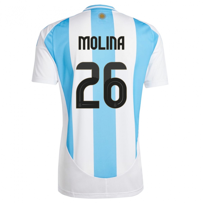 Niño Camiseta Argentina Nahuel Molina #26 Blanco Azul 1ª Equipación 24-26 La Camisa Perú