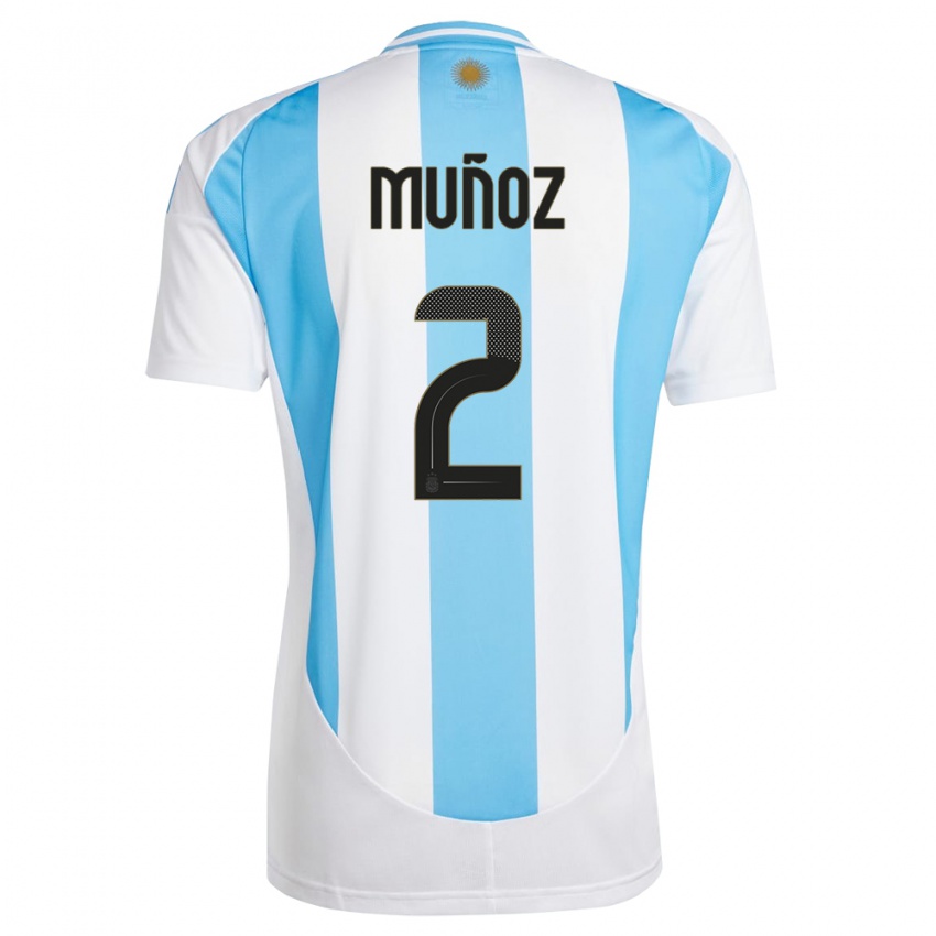 Niño Camiseta Argentina Luana Munoz #2 Blanco Azul 1ª Equipación 24-26 La Camisa Perú