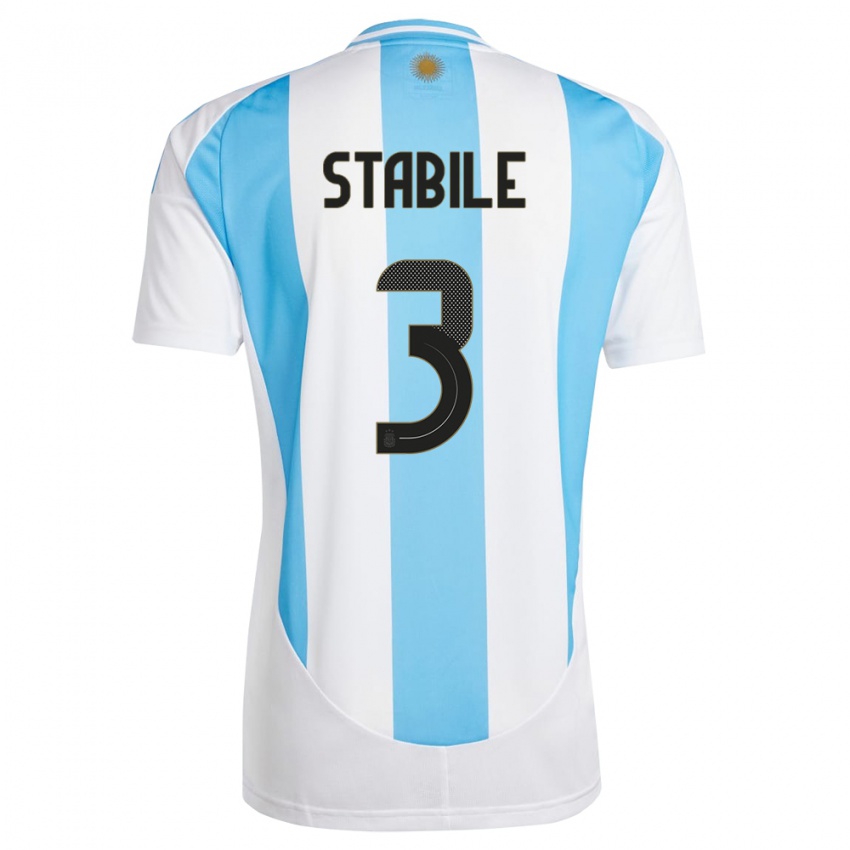 Niño Camiseta Argentina Eliana Stabile #3 Blanco Azul 1ª Equipación 24-26 La Camisa Perú