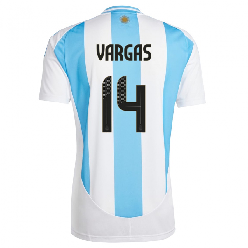 Niño Camiseta Argentina Agustina Vargas #14 Blanco Azul 1ª Equipación 24-26 La Camisa Perú