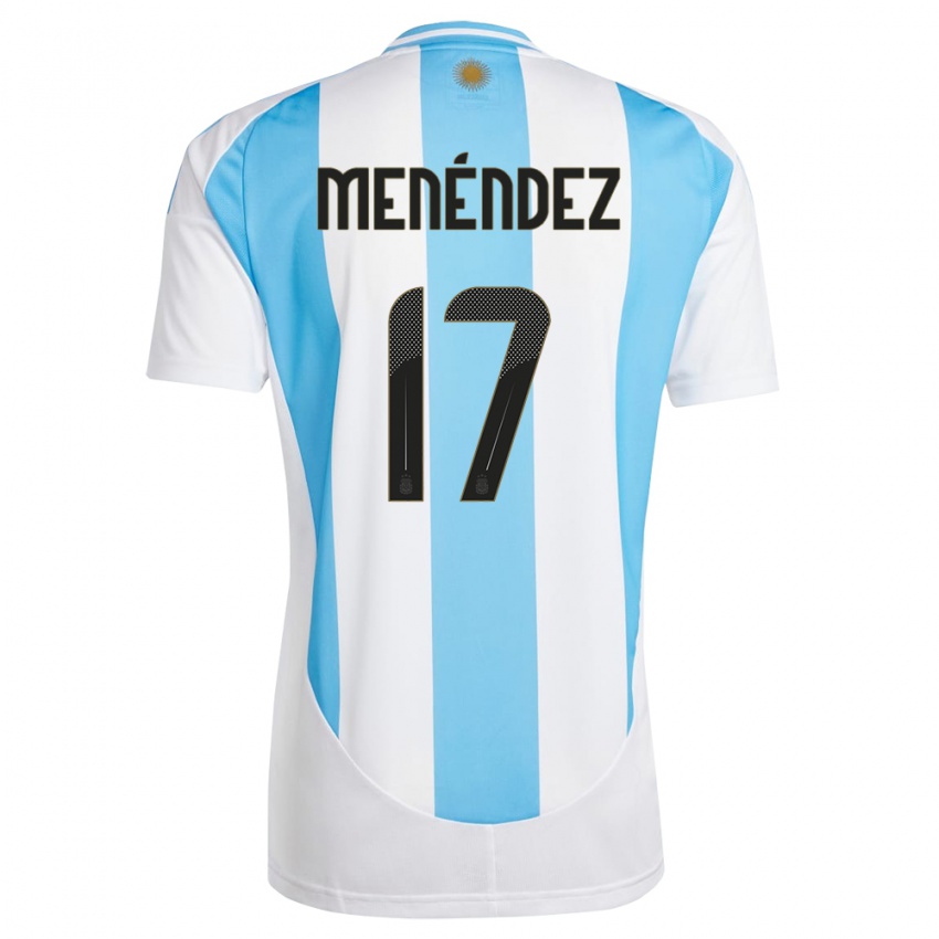 Niño Camiseta Argentina Milagros Menendez #17 Blanco Azul 1ª Equipación 24-26 La Camisa Perú