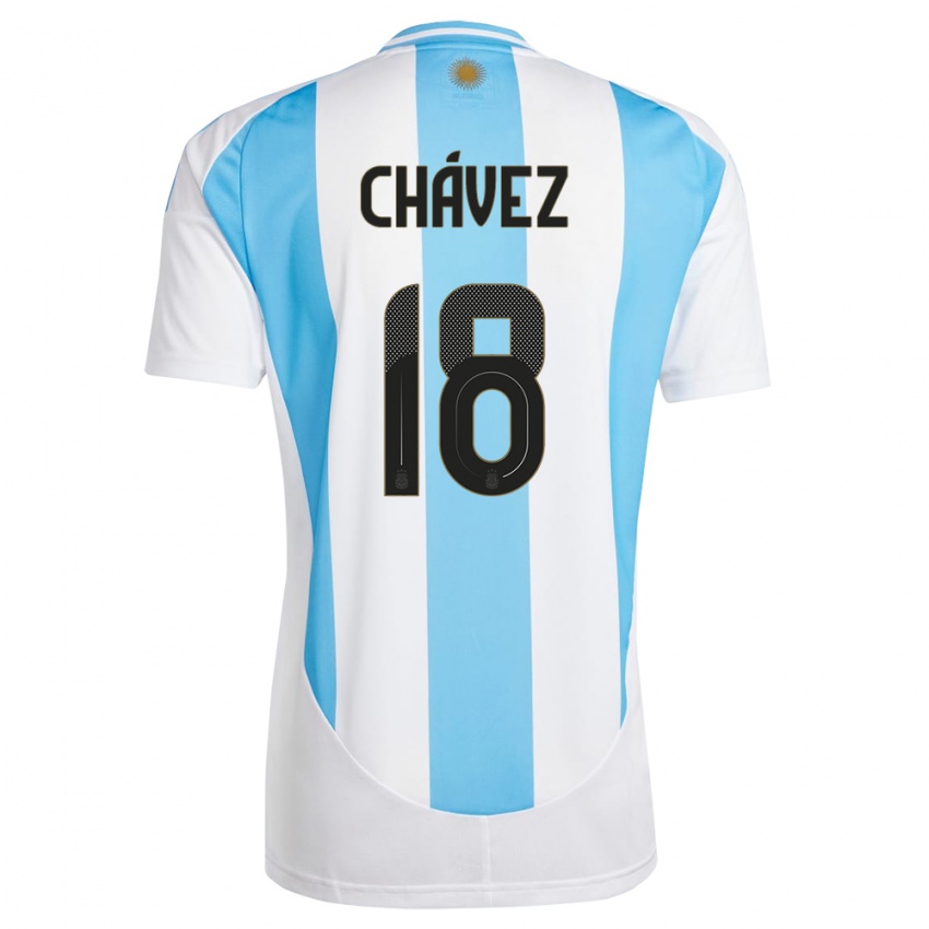 Niño Camiseta Argentina Gabriela Chavez #18 Blanco Azul 1ª Equipación 24-26 La Camisa Perú