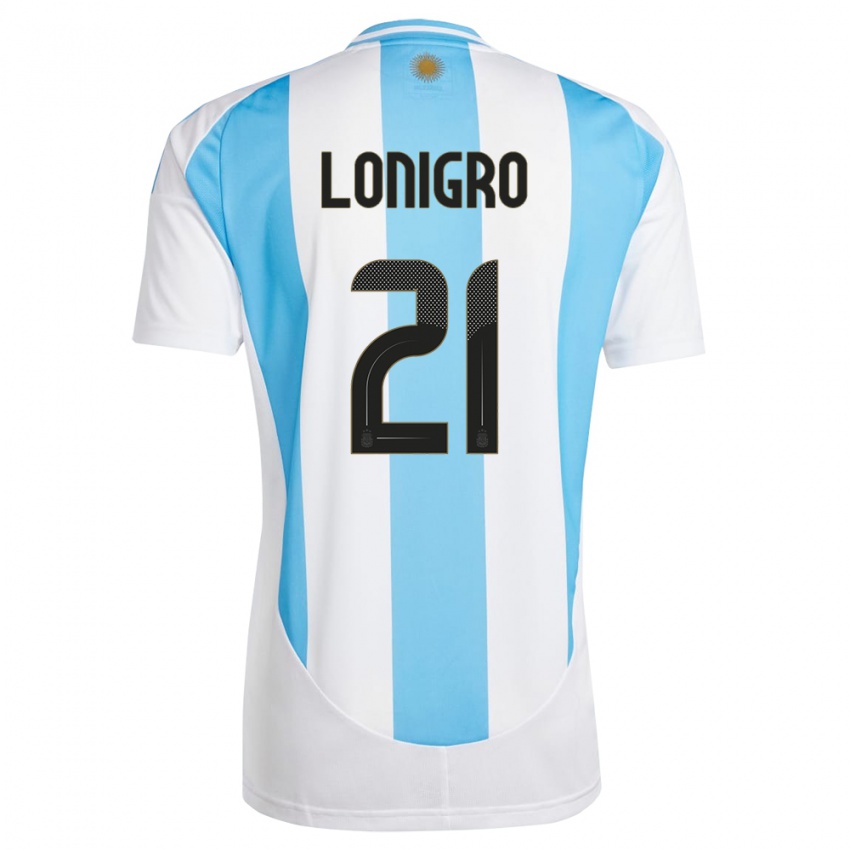 Niño Camiseta Argentina Erica Lonigro #21 Blanco Azul 1ª Equipación 24-26 La Camisa Perú