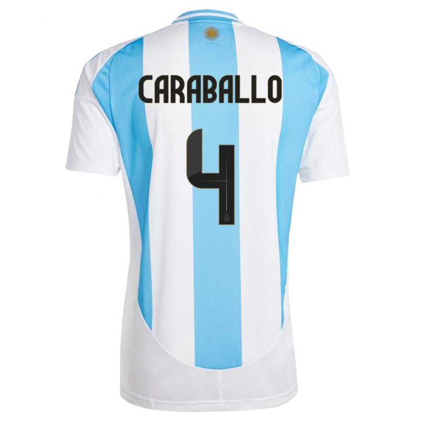 Niño Camiseta Argentina Brian Caraballo #4 Blanco Azul 1ª Equipación 24-26 La Camisa Perú