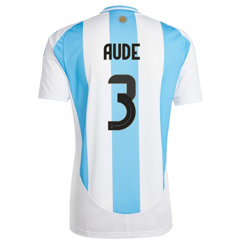 Niño Camiseta Argentina Julian Aude #3 Blanco Azul 1ª Equipación 24-26 La Camisa Perú