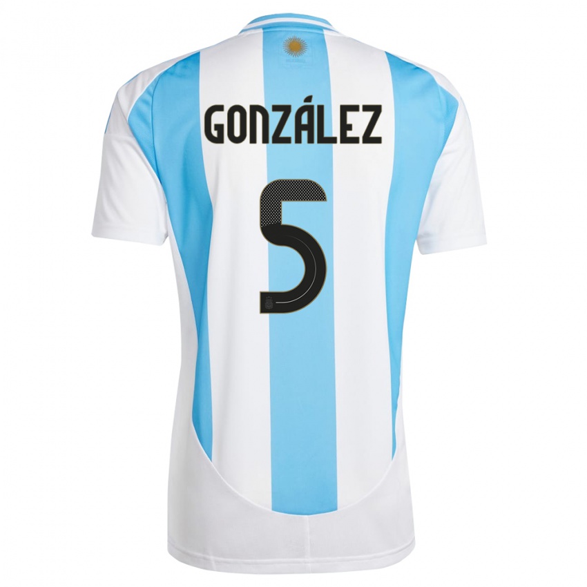 Niño Camiseta Argentina Maximiliano Gonzalez #5 Blanco Azul 1ª Equipación 24-26 La Camisa Perú