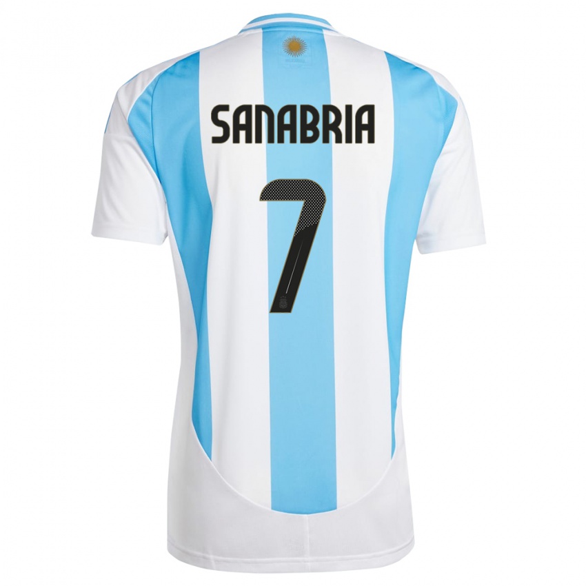 Niño Camiseta Argentina Mateo Sanabria #7 Blanco Azul 1ª Equipación 24-26 La Camisa Perú